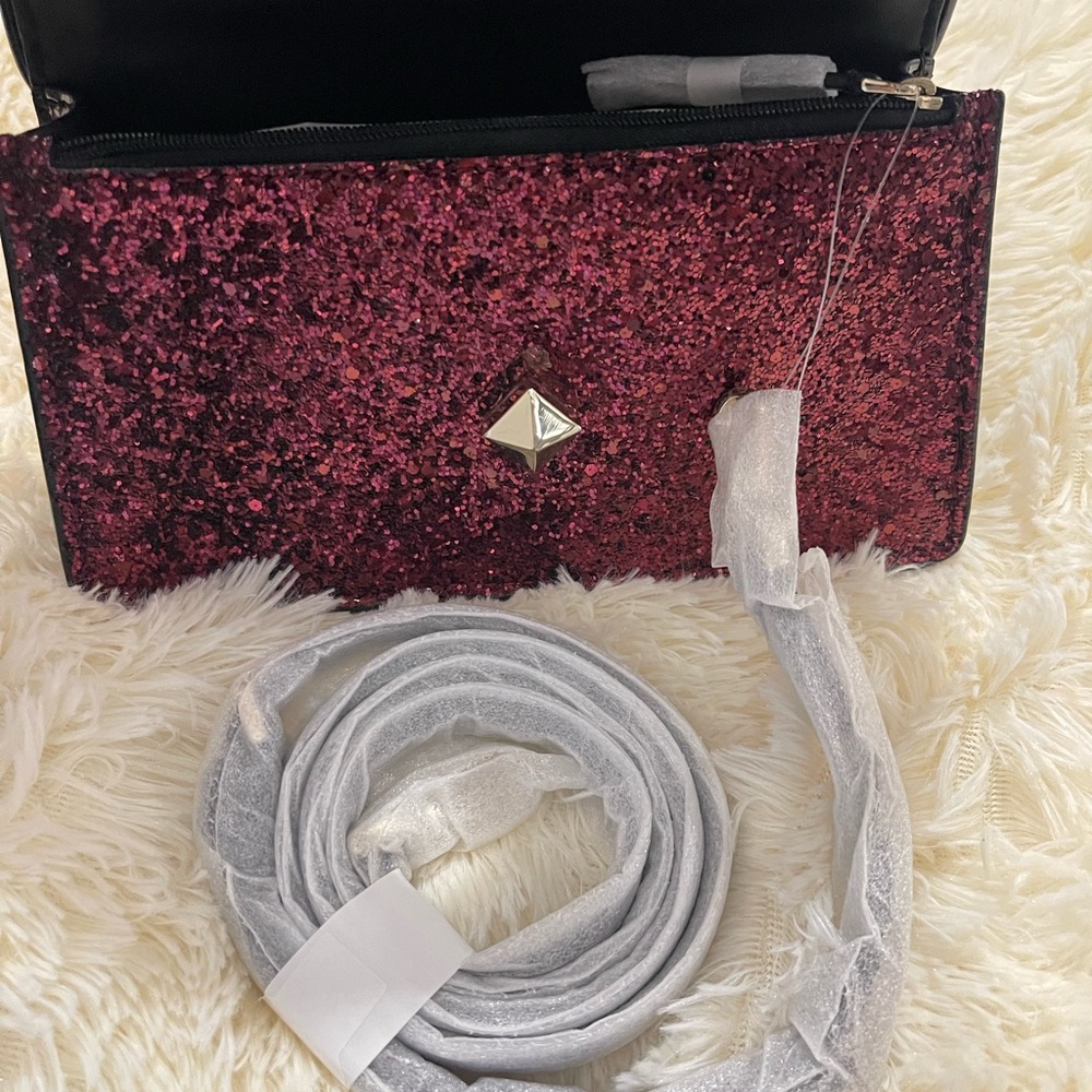 Kate Spade Burgundy Glitter Clutch with Floral Detail - Picture 3 of 6